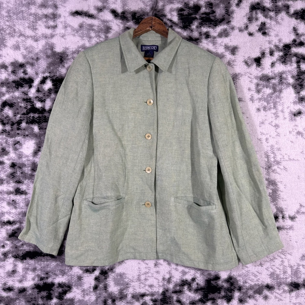 Lands End Blazer Womens Size 8 Green Linen Bohemian Hippie‎ Office Lined